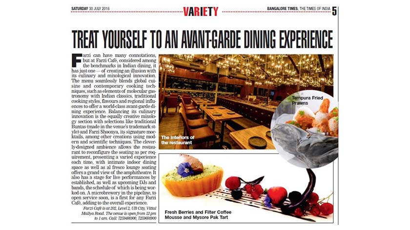 Press: Farzi Café, Bengaluru — feature