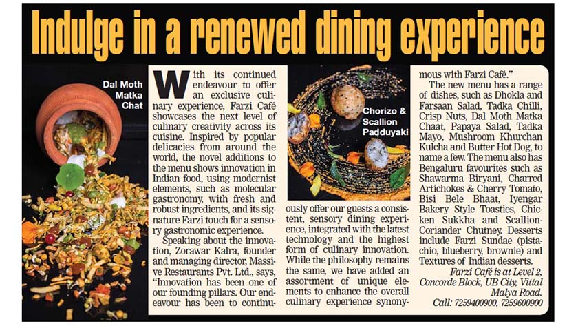 Press: Farzi Café, Bengaluru — article