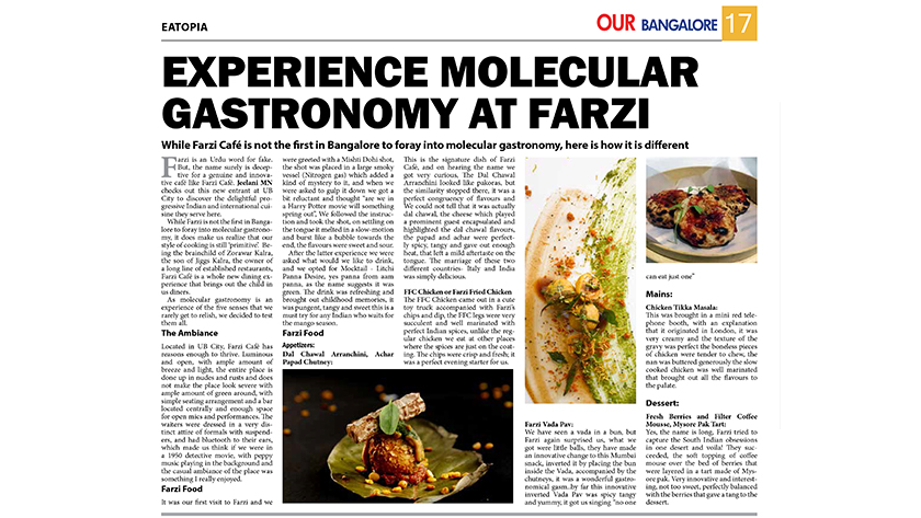 Press: Farzi Café, Bengaluru — coverage