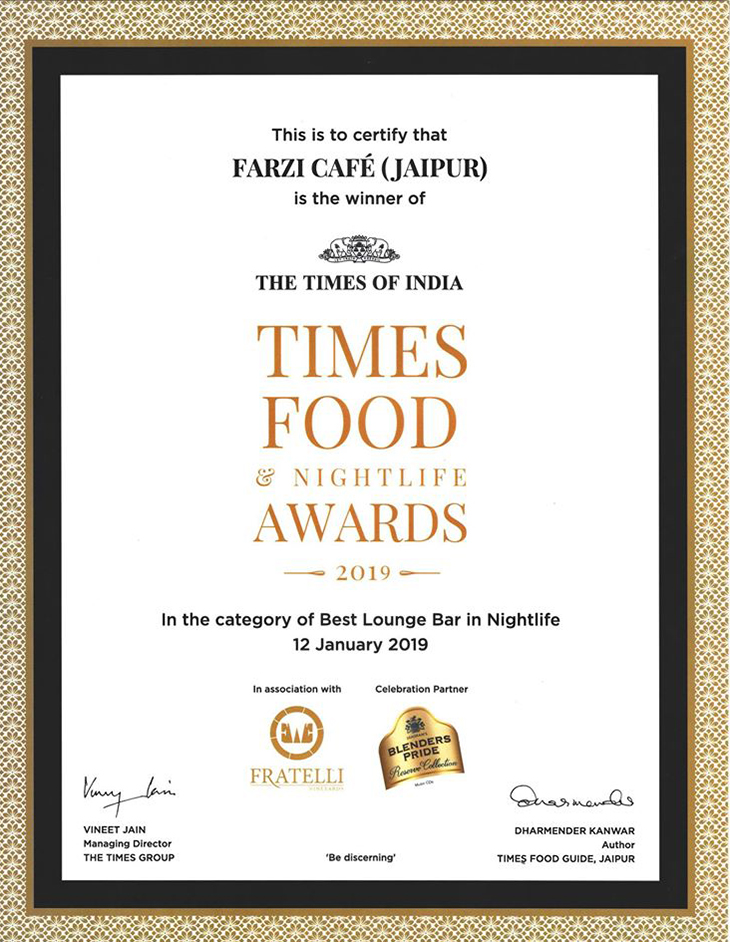 Farzi Café: Times Food & Nightlife Awards — Jaipur